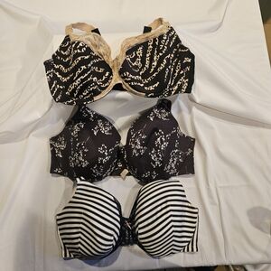 Cacique 44DDD Full Coverage Bra Bundle Black Prints & Striped Support Comfort